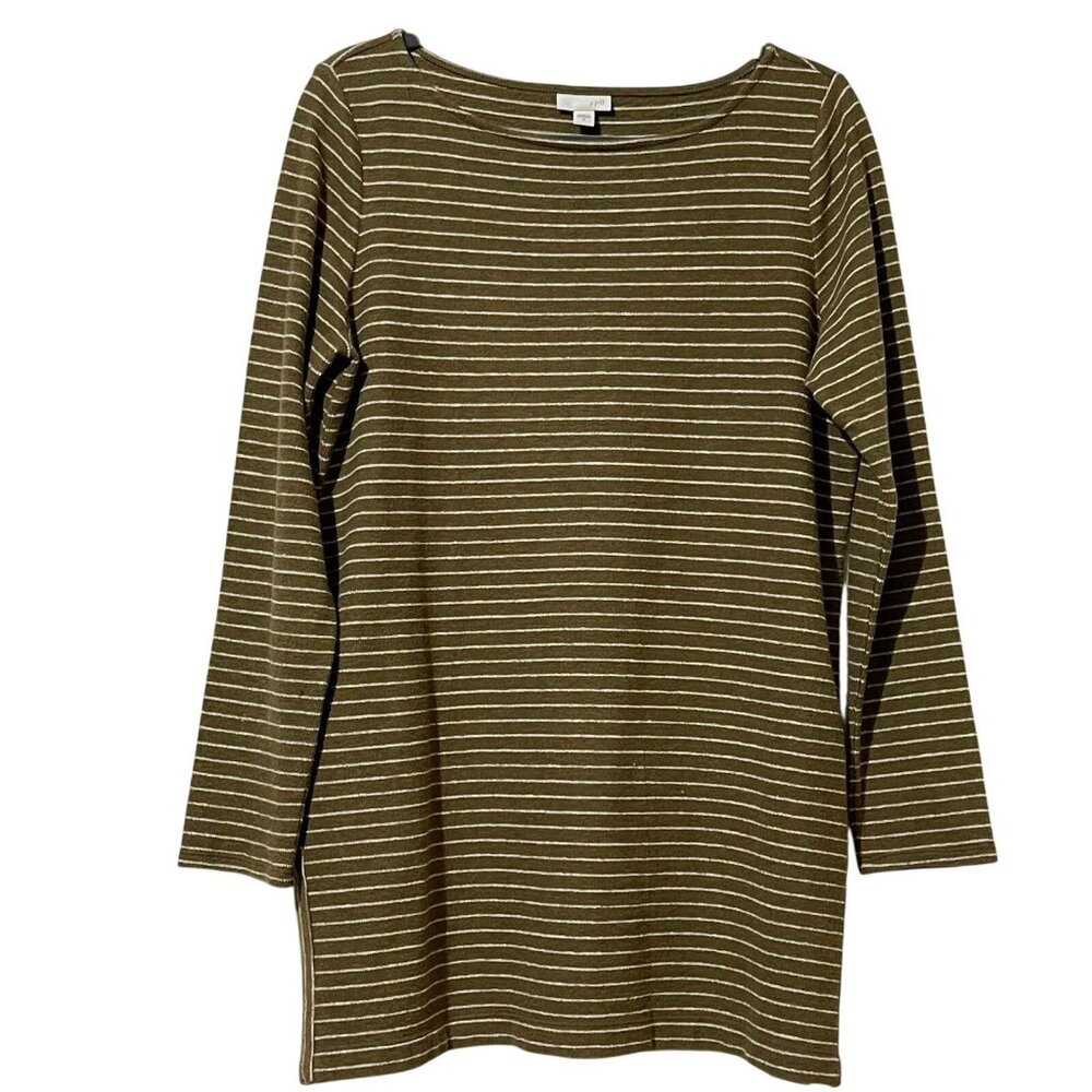 J. Jill Womens Size Medium Brown & White Striped Long Sleeve Boatneck Top
